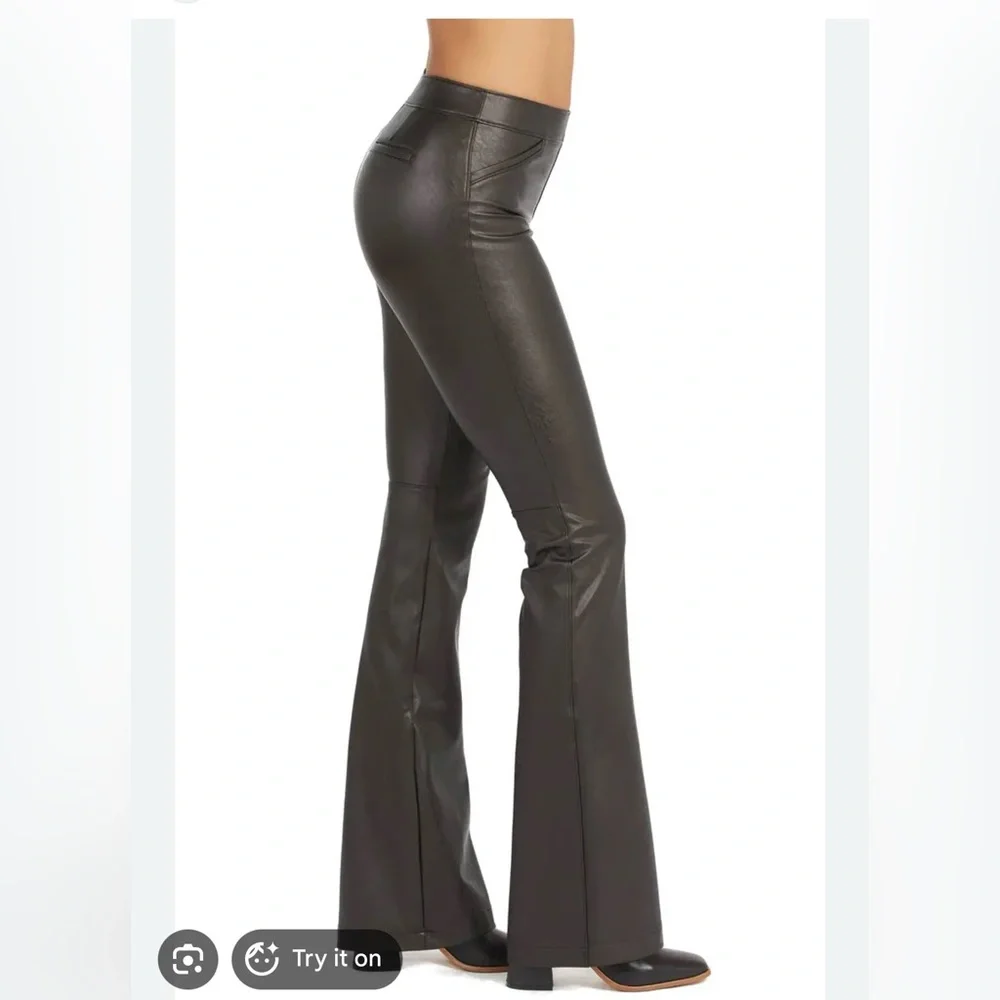 SPANX Black Flare Faux Leather Pants - Picture 3 of 9